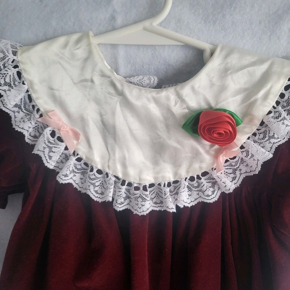 vintage Picture Perfect toddler dress 4t burgundy velvet satin collar‎ lace - Picture 5 of 11